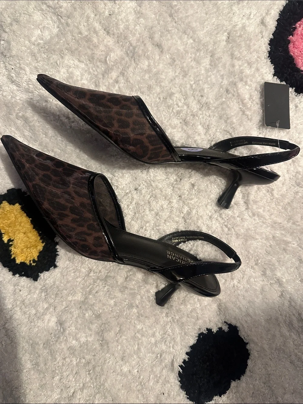 American Exchange Leopard Print Pointed Toe Slingback Kitten Heel - Brown/Black - Picture 2 of 3